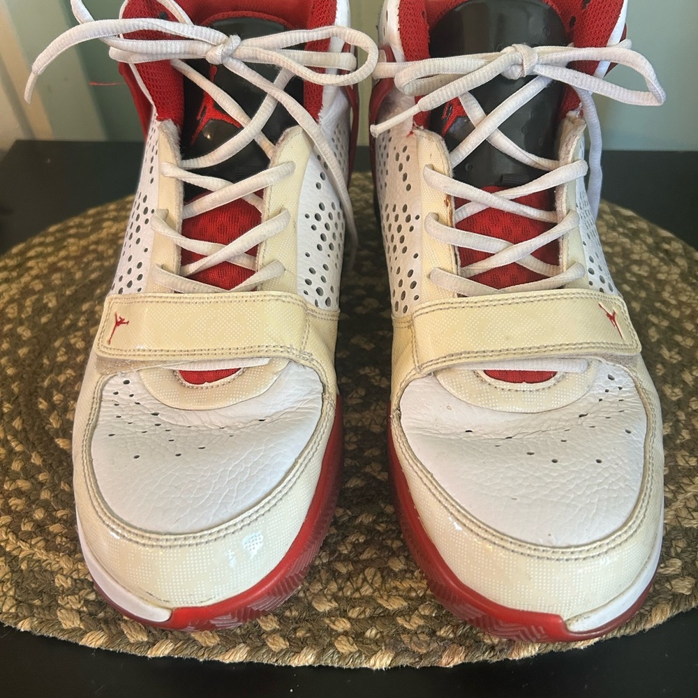 Jordan’s Red and White Sneakers